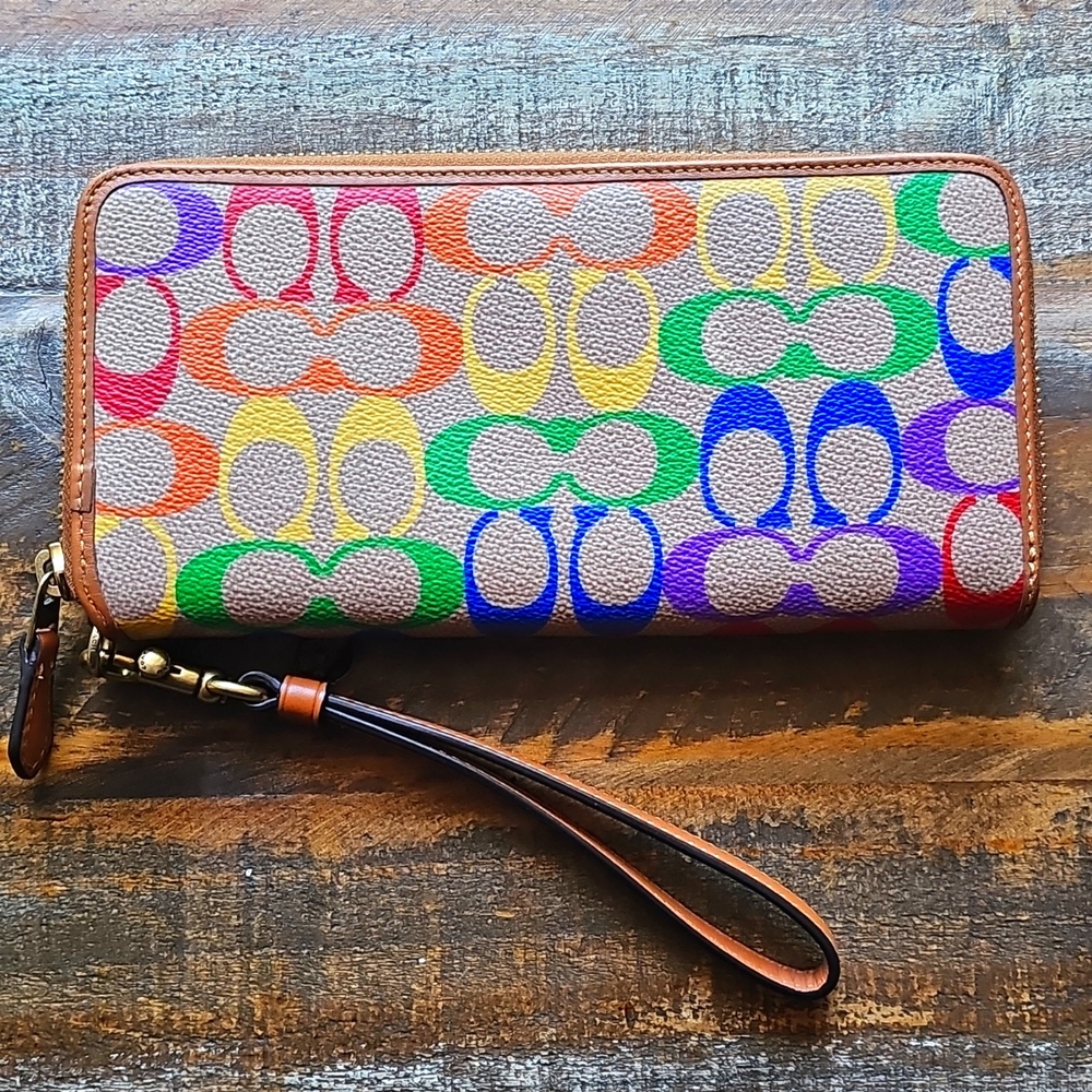 Coach Continental Wallet In Rainbow Signature Canvas Pride Edition - Picture 2 of 11